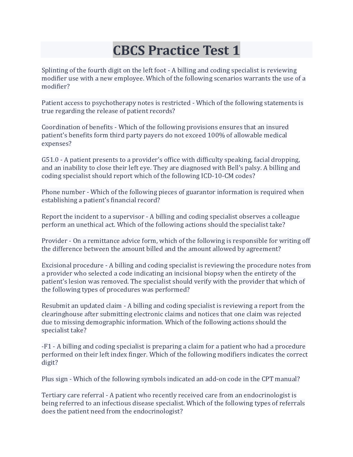 Preview image for CBCS Practice Test 1 Questions And Answers